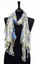 Turquoise and ivory print silk scarf